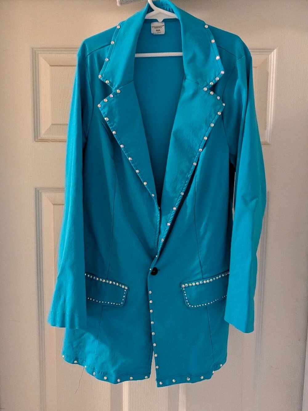 Weissman Teal Rhinestone Studded Performance Blazer Dance Jacket - Adult MA